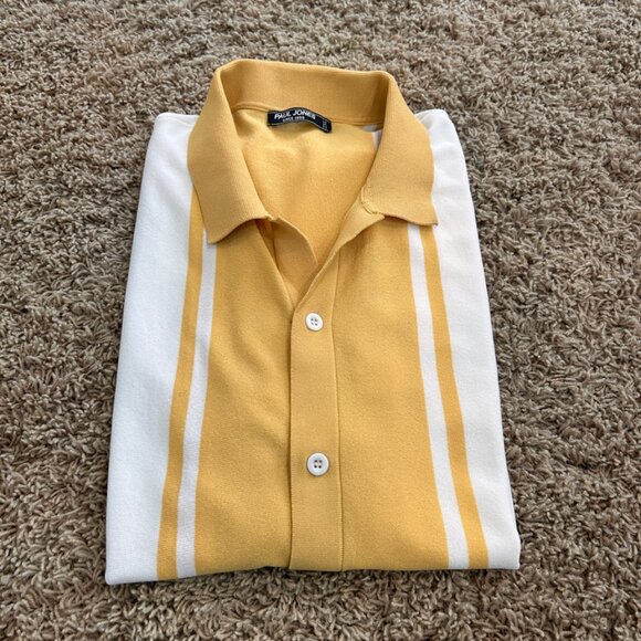 Paul Jones Knit Button Up Shirt 2XL Short Sleeve Striped Retro Vintage Style - Picture 1 of 8